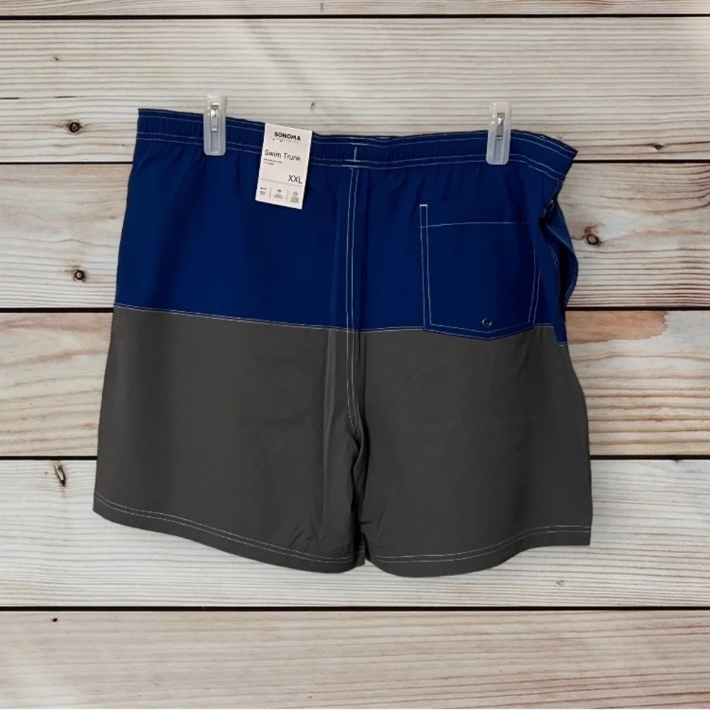 NWT Sonoma Mens Size XXL‎ Color Block Swim Trunks Shorts 7” Blue And Grey